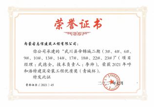 武川县帝锦城二期-荣获2021年度呼和浩特建筑安装工程优质奖（青城杯）